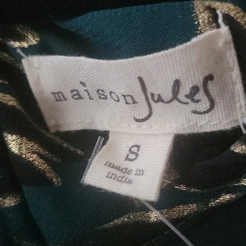 NWT Maison Jules Fit Flare S Dress Gold Pineapple Print Green Teal Retro Girly - Picture 8 of 10
